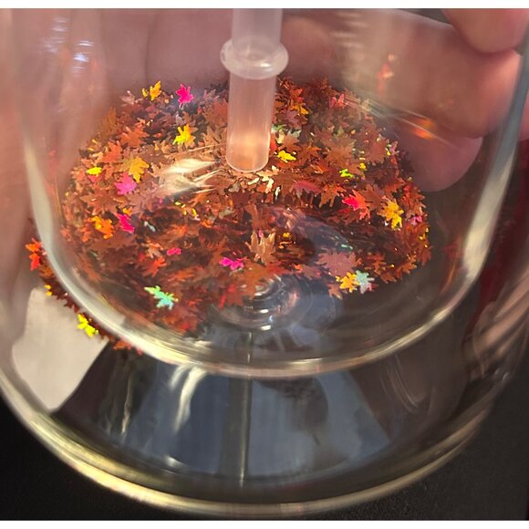 NEW FALL IS MY FAVORITE DBL GLASS TUMBLER CONFETTI LEAVES BAMBOO LID & STRAW - Picture 7 of 7